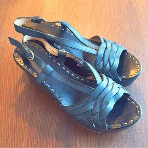 PROGETTO - Platform Wedge Woven Leather Sling-back Sandals